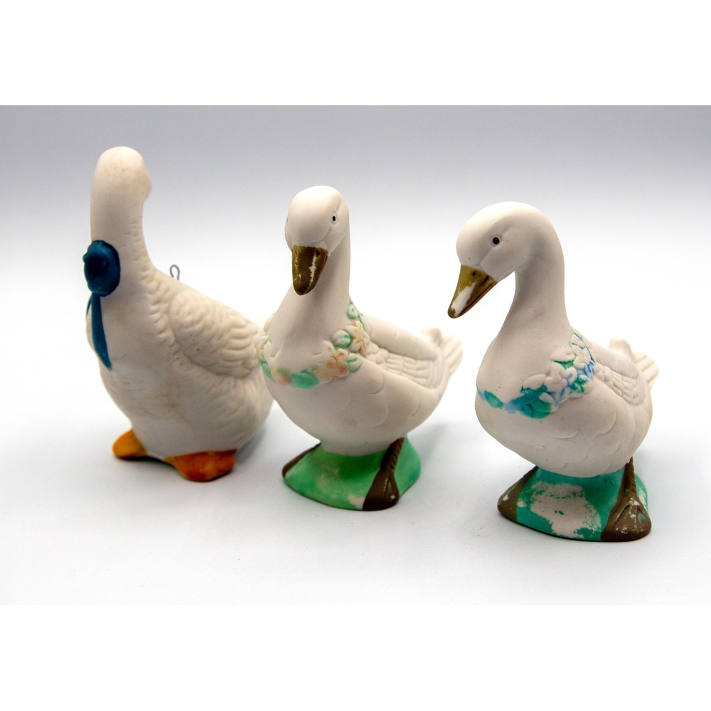 Vintage Bisque Porcelain Goose Ornament Blue‎ Bow & Goose Salt Pepper Shaker